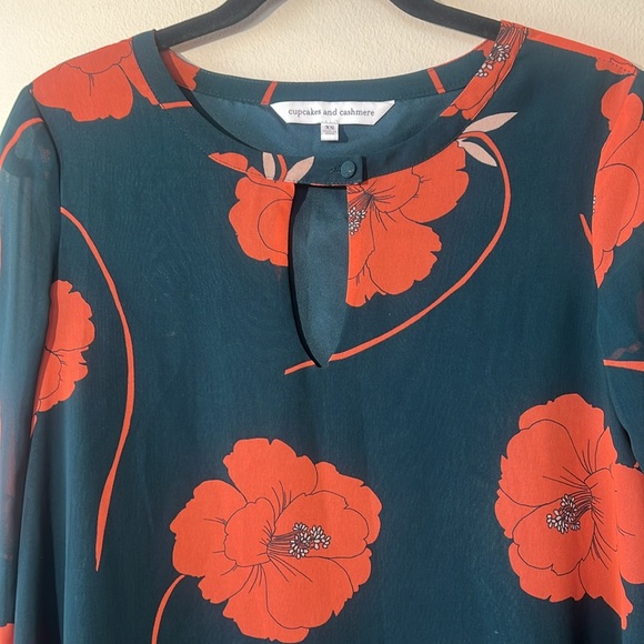 Cupcakes &‎ Cashmere Sybella Shift Dress Women XS sheer long sleeve floral print - Picture 4 of 12